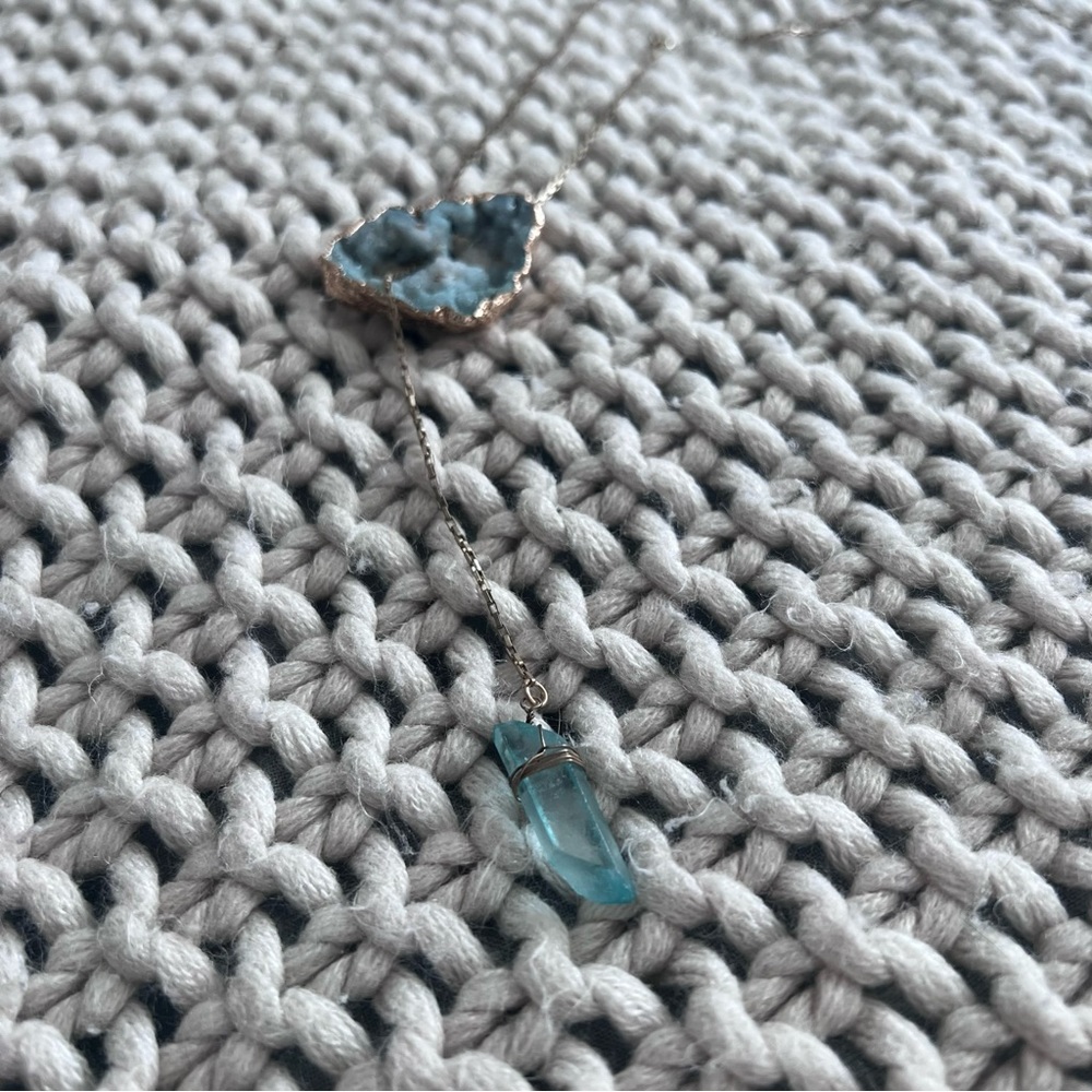 CJLA blue quartz thread through necklace